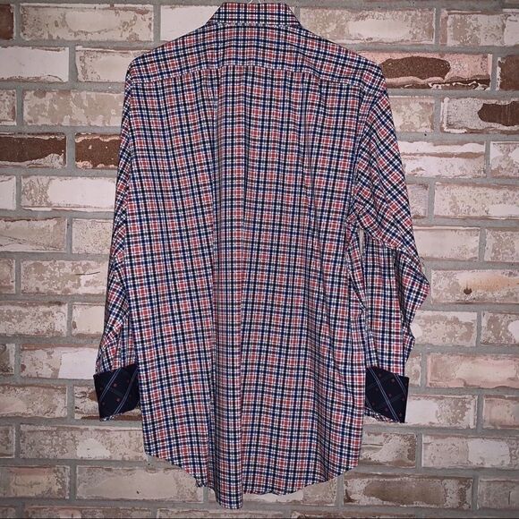 Large Thomas Dean Orange-Blue Plaid LS Shirt - Picture 5 of 5